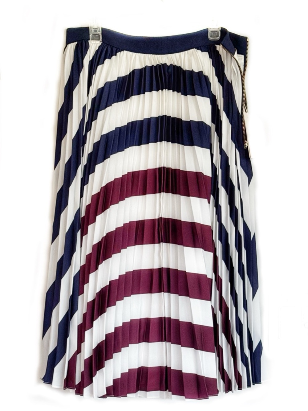 Vintage Ted Baker Navy, White & Burgundy Striped Pleated Skirt NWT, Size 3, 10